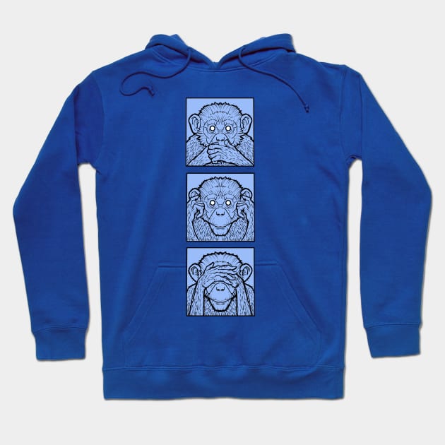 three wise monkeys in blue Hoodie by weilertsen